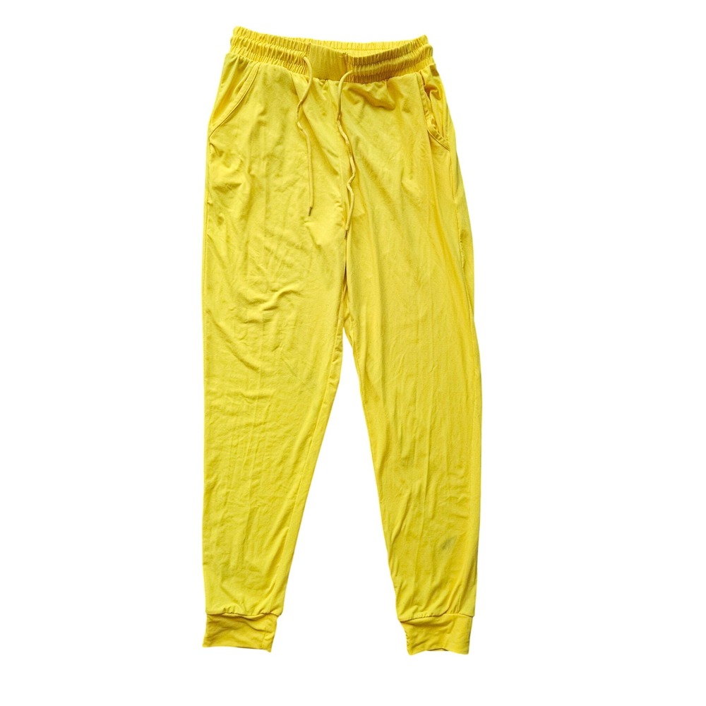 Womens Yellow Jogger Lounge Pants Elastic Drawstring Waist Size S Tapered Leg